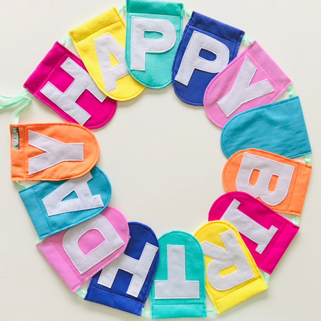 Arcylic Felt Reusable Eco Sustainable Happy Birthday Bunting Flag Decoration - Rainbow