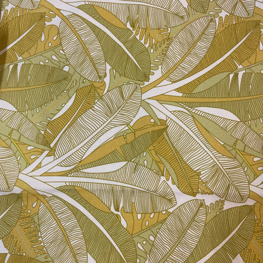 Pattern of green and brown leaves on a white background