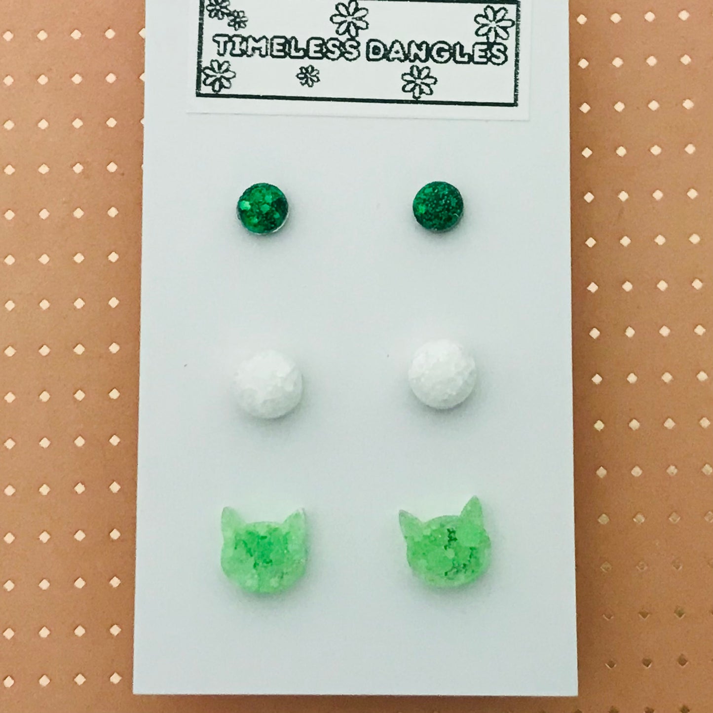 Novelty Resin Sparkle Stud Earrings - triple pack