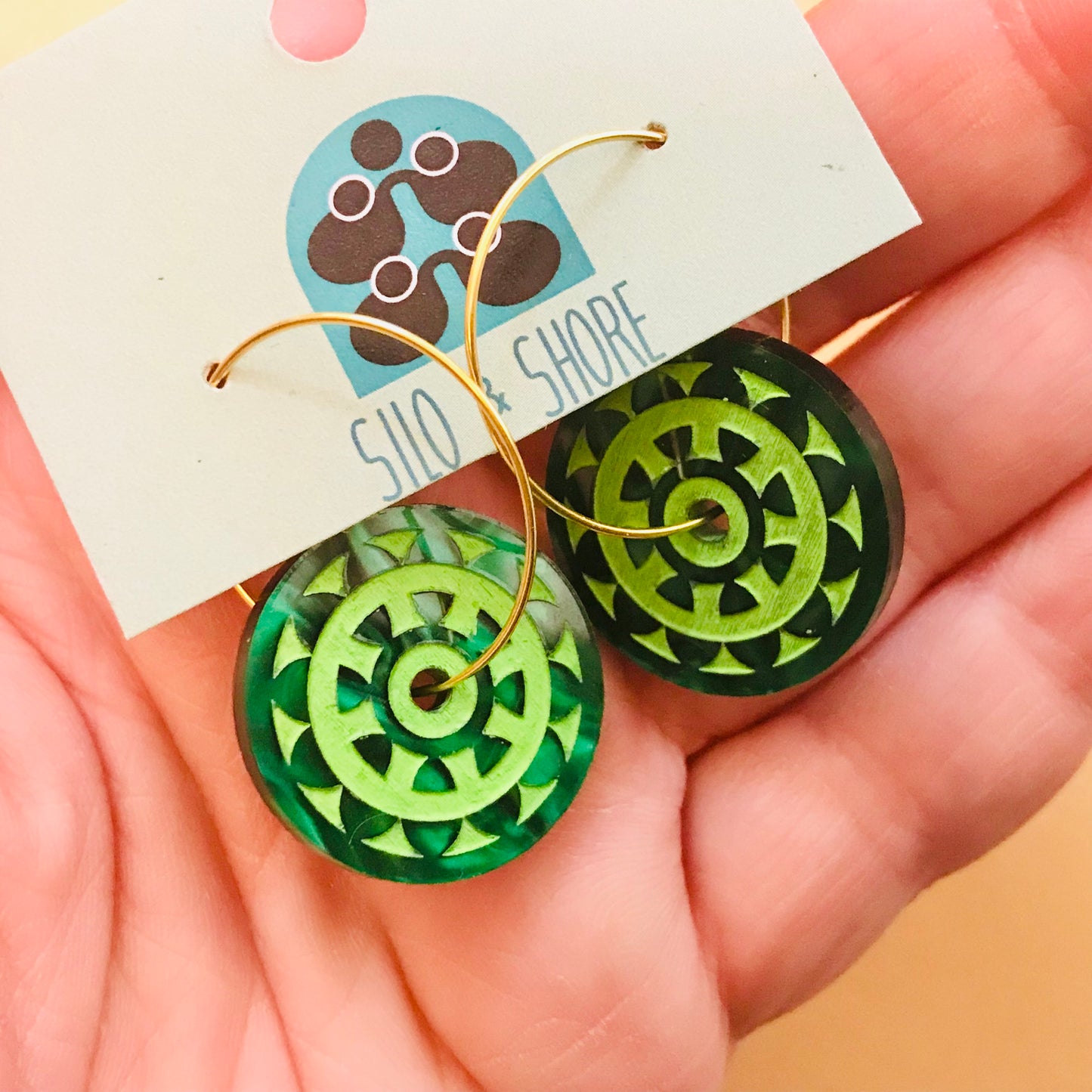 Art Deco Acrylic Earrings - Sunny Hoops