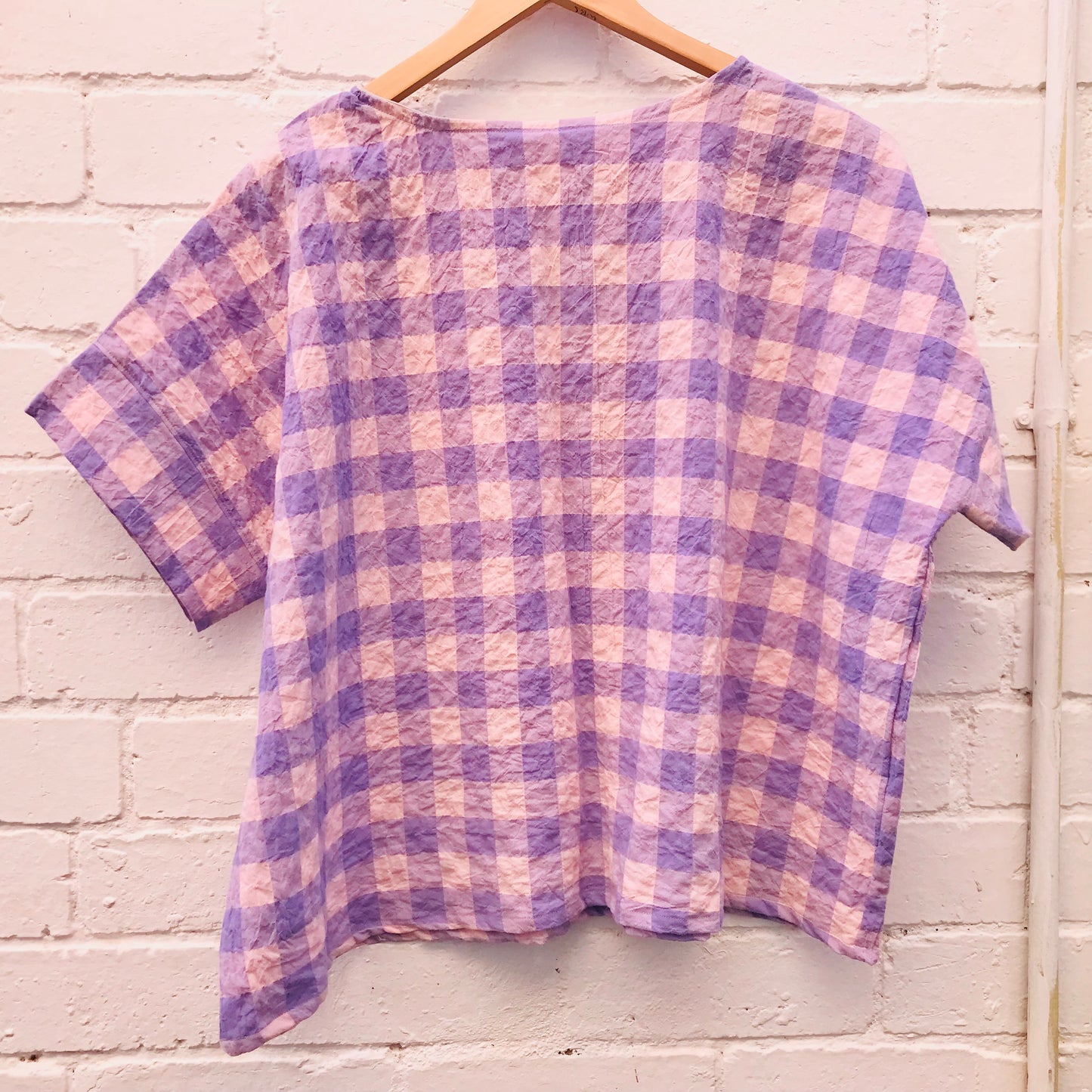 Handmade Women’s Box Top - Pink Purple Gingham (S/M)