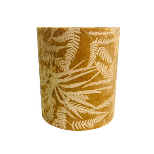 Brass and Marble Antique Table Lamp with Velour Mustard Ferns Shade