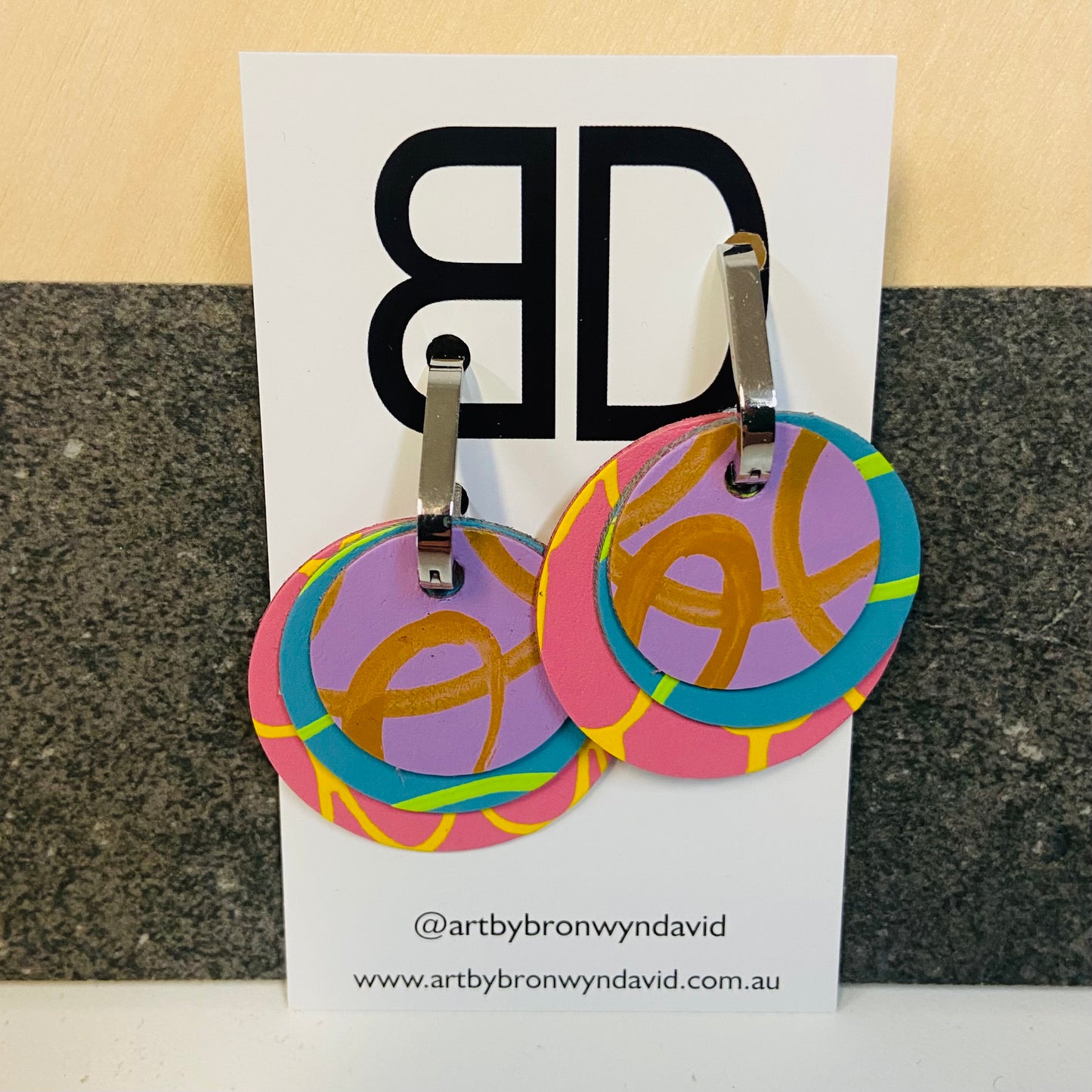 Hand painted leather bold statement earrings - Interchangeable Huggies