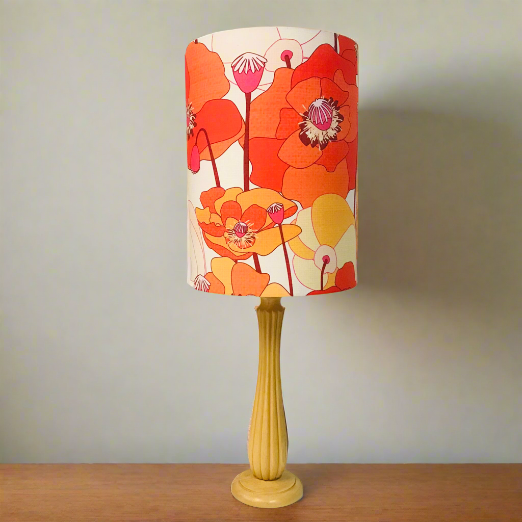 Extra tall red & orange poppies timber table lamp