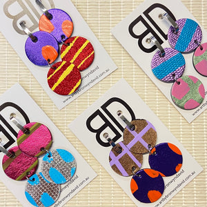 Hand painted leather bold statement earrings - Reversible Double Huggies (large)