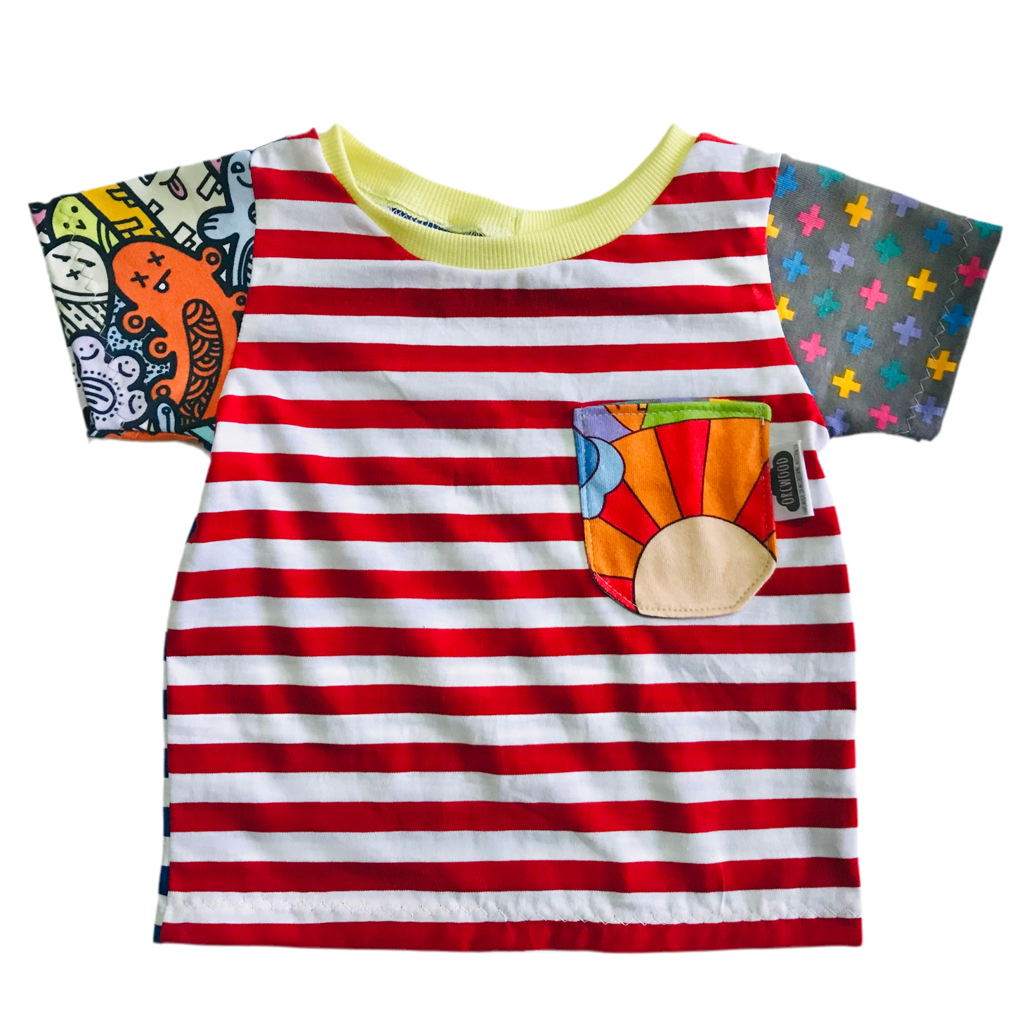 Kids Multi Print Handmade T-Shirt - Red Stripe Front