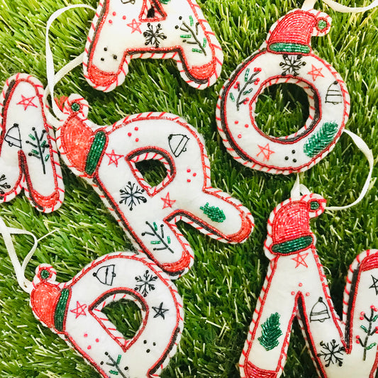 Hand Beaded & Embroidered Initial Letter Christmas Decorations ** ON SALE **