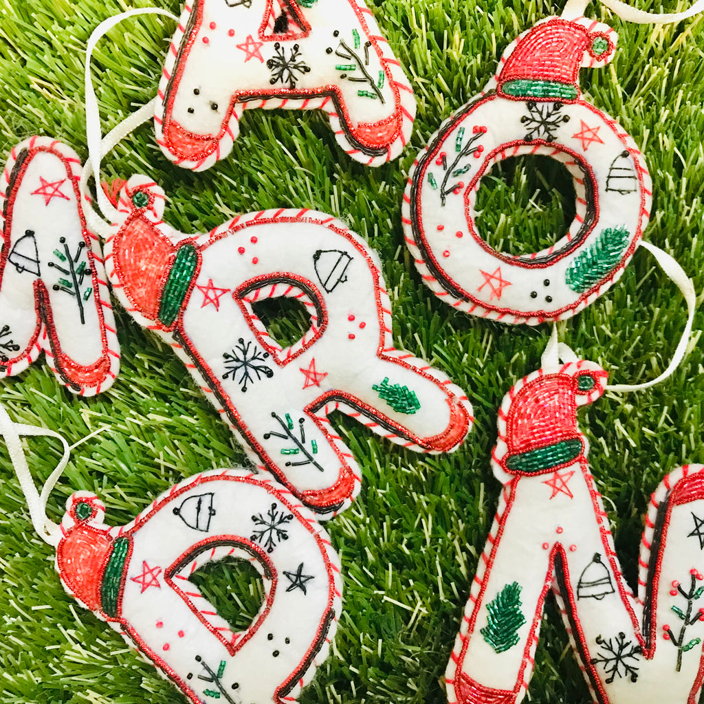 Hand Beaded & Embroidered Initial Letter Christmas Decorations ** ON SALE **