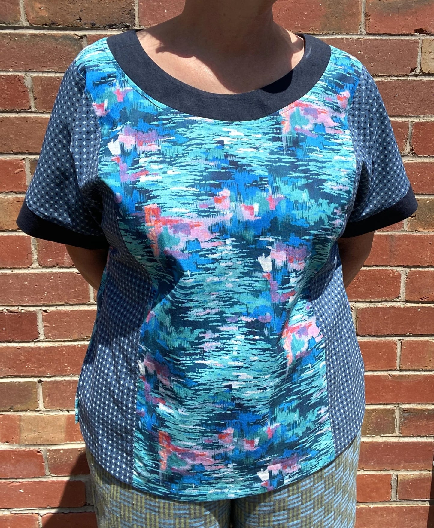 Women's Handmade Paneled Top - Rounders Blue Moods