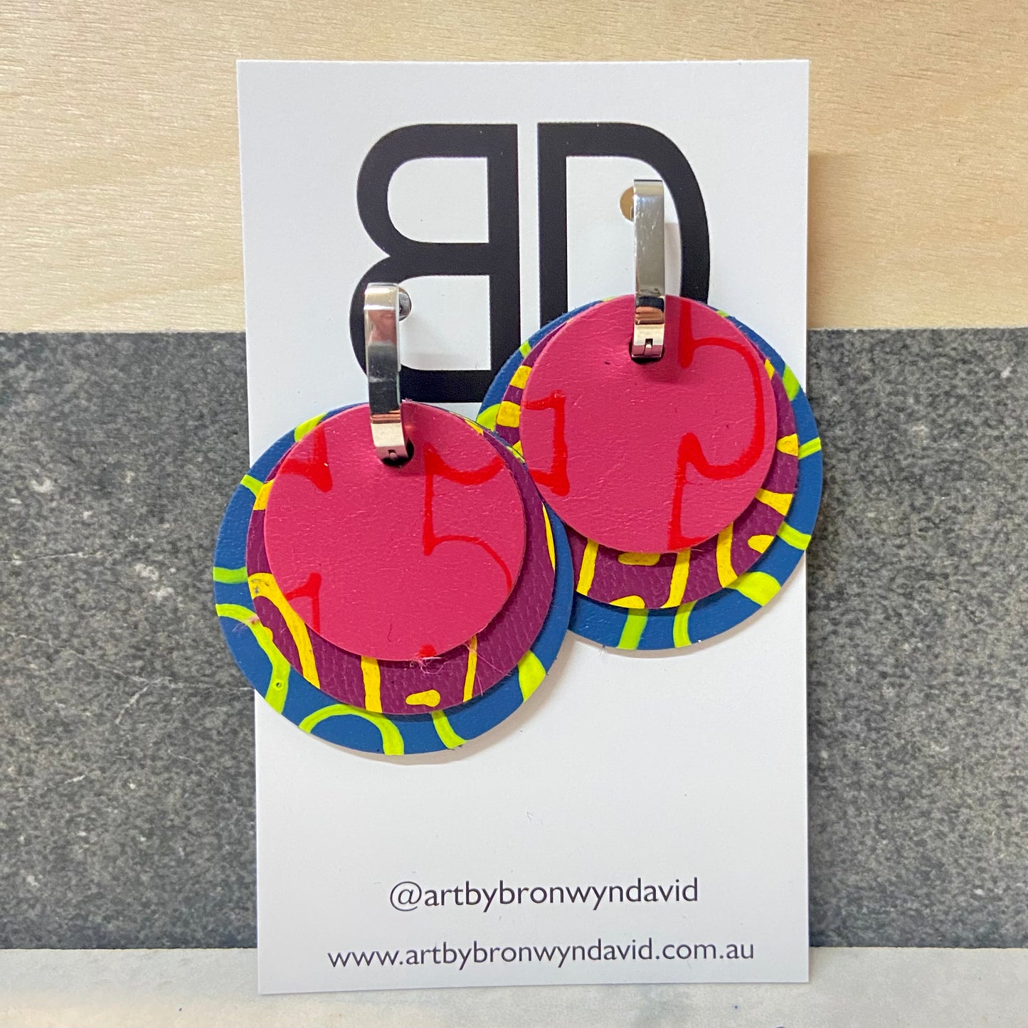 Hand painted leather bold statement earrings - Interchangeable Huggies