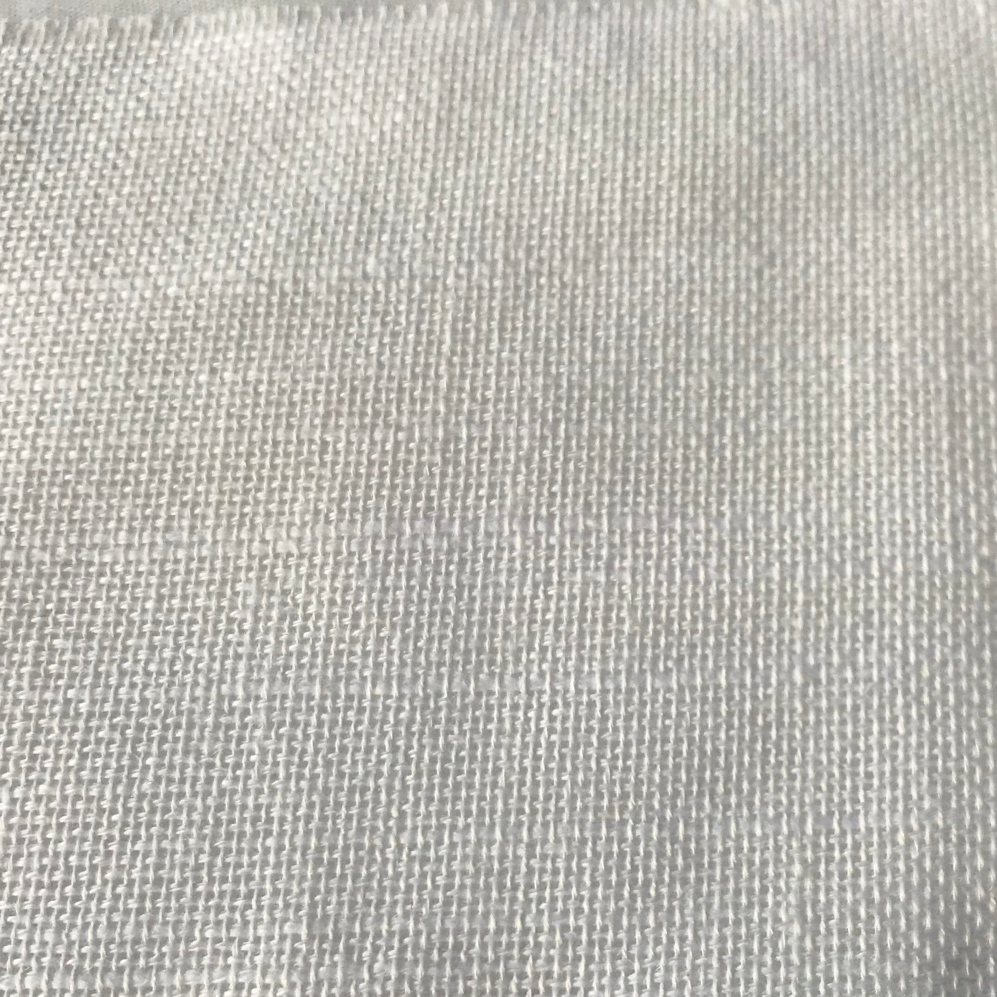 A close-up of a light gray woven fabric texture with a fine mesh-like pattern.