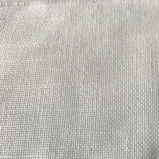A close-up of a light gray woven fabric texture with a fine mesh-like pattern.