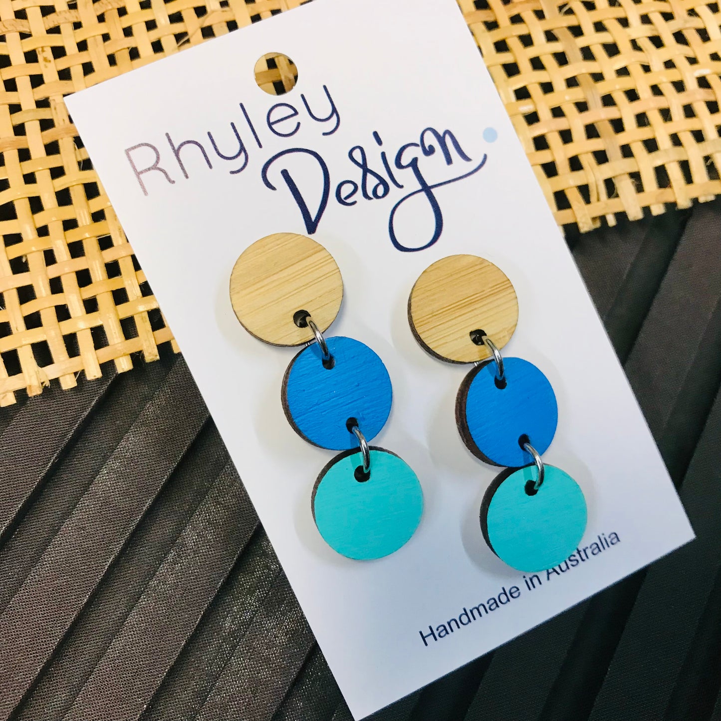Hand Painted Triple Disc Bamboo Rod Earrings
