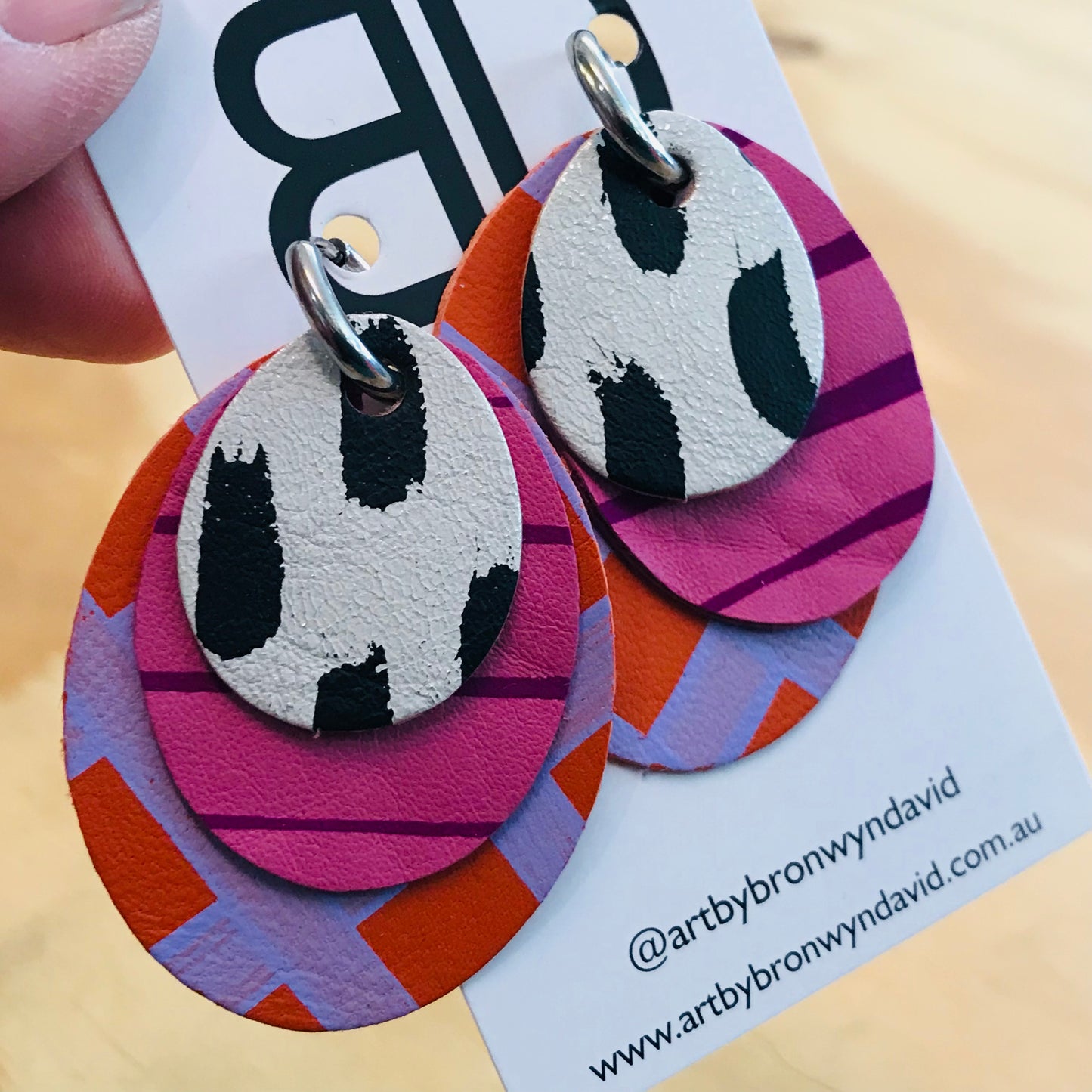 Hand painted leather bold statement earrings - The Layered Droplet