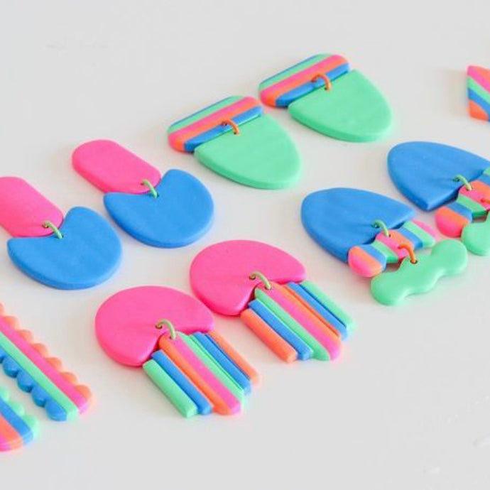 Polymer Clay Handmade Earrings - Fluro Dangles