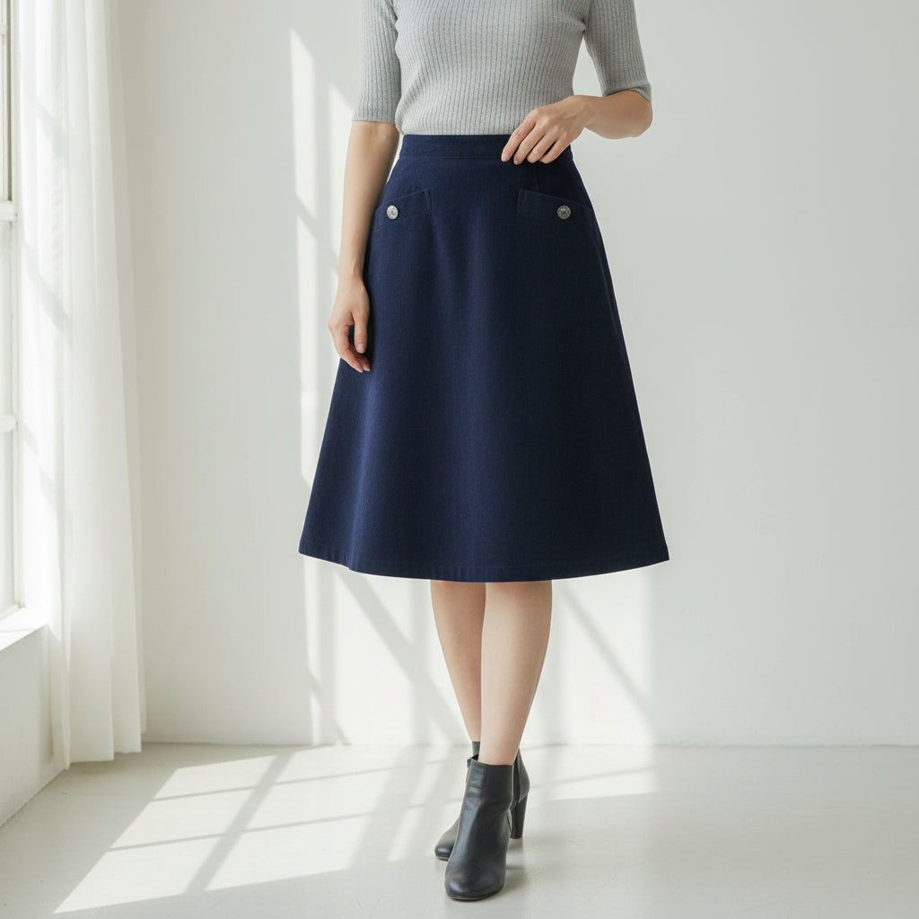 Women's Handmade Corduroy Pocket Skirt - Sky