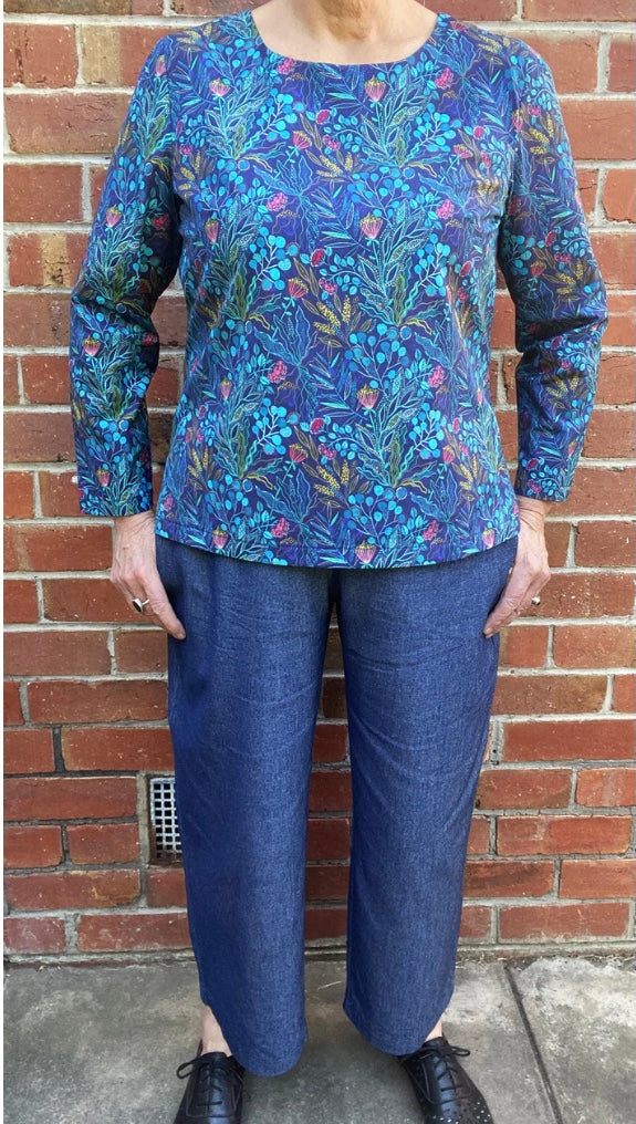 Women's Handmade Band Pants - Blue Denim