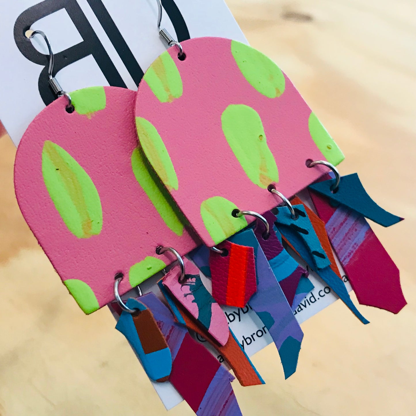 Hand painted leather bold statement earrings - The Jelly Punch