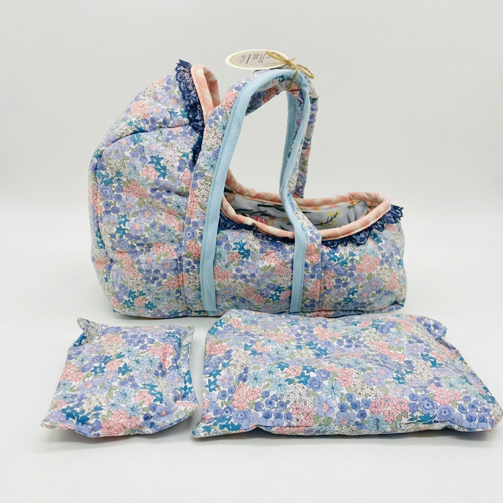 Cloth Carrier Dolls Basket Set with Blanket and Pillow
