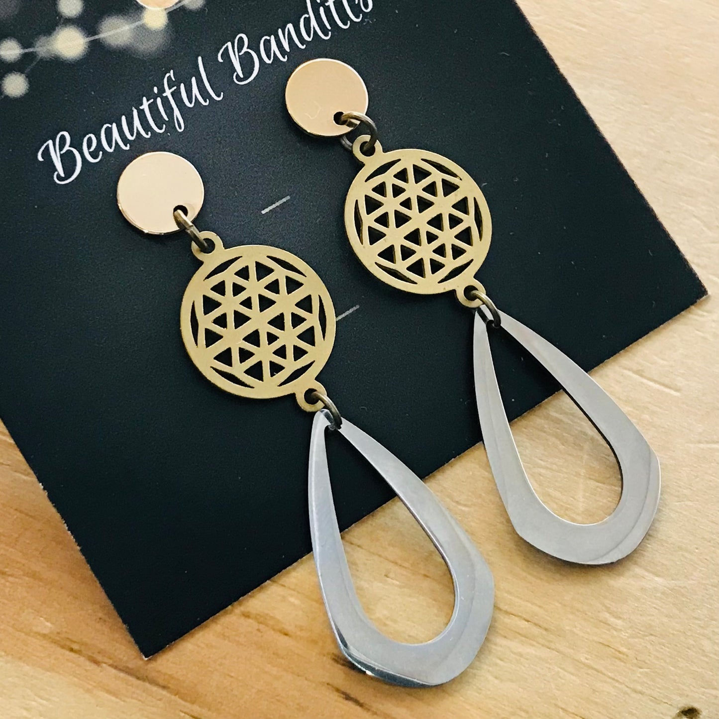 Mixed Metal and Resin Earrings - medium
