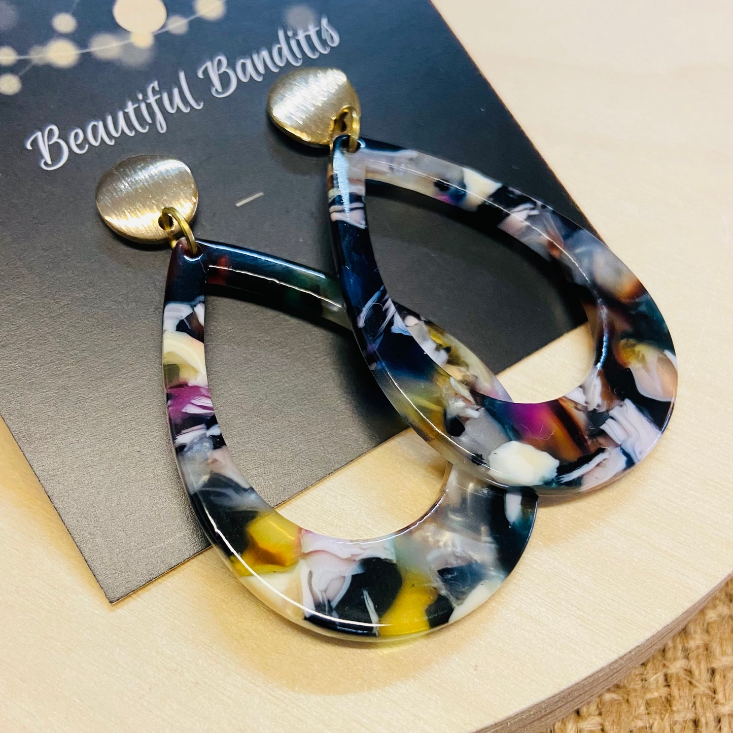 Mixed Metal and Resin Earrings - large