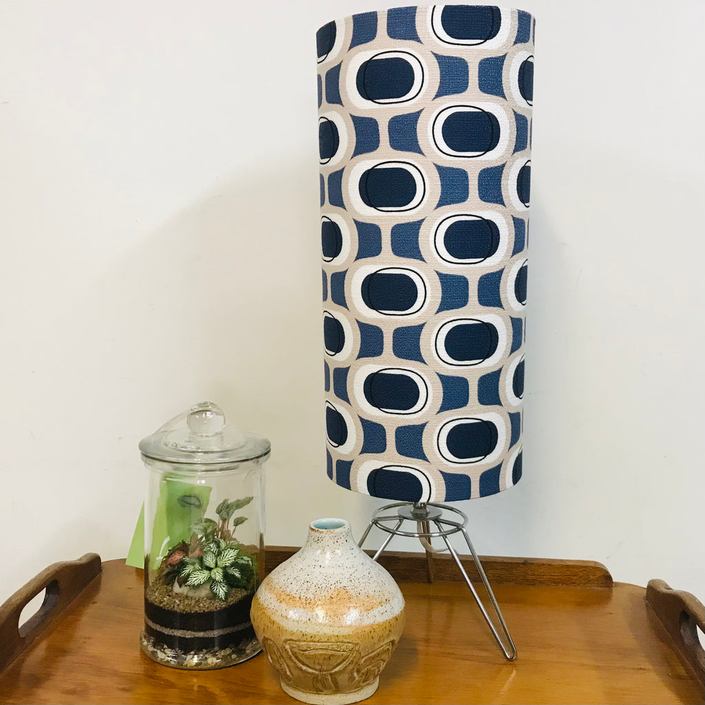 Barkcloth Blue Orb Rocket Column Lamp