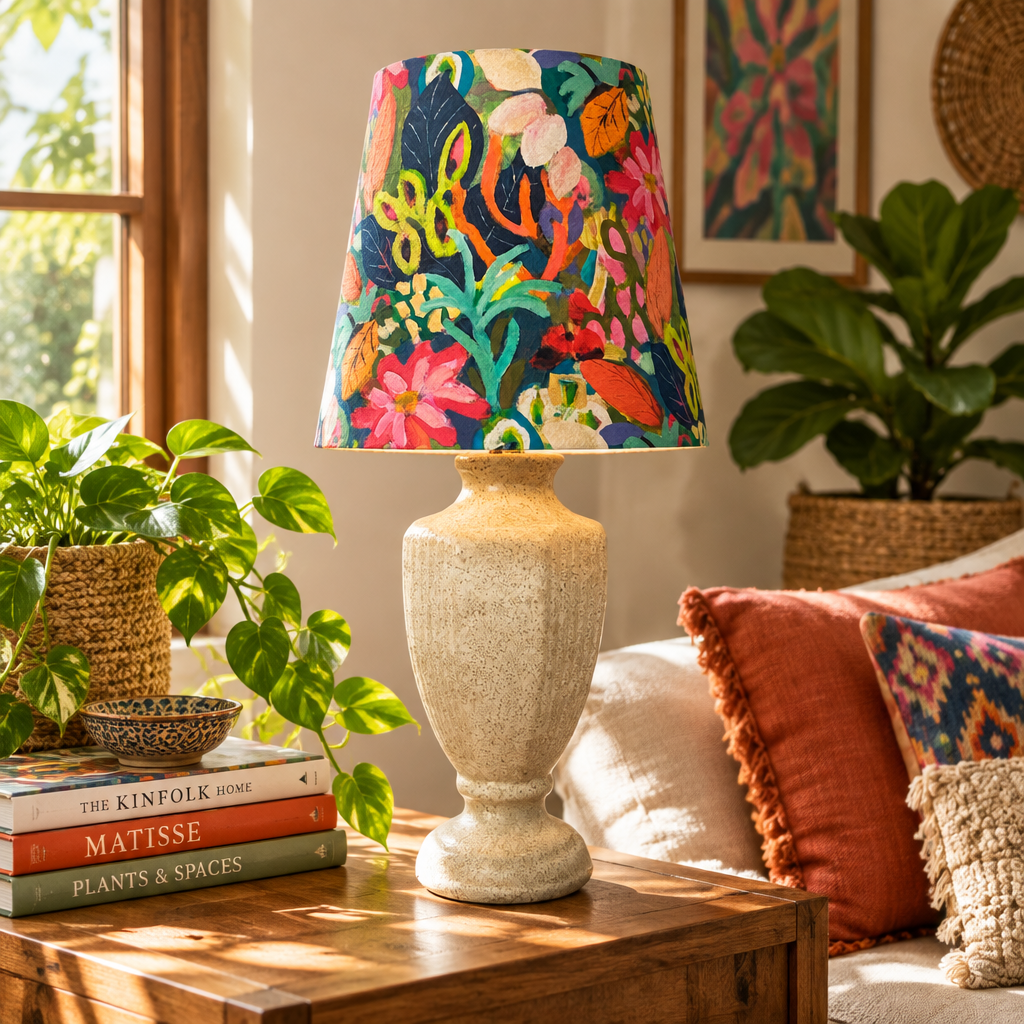 Large Urn Ceramic Table Lamp with Whimsical Bloom Shade