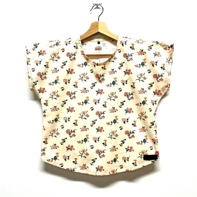 Women’s Handmade Short Sleeve Summer Top - LIBERTY CREAM FLOWERS / MEDIUM