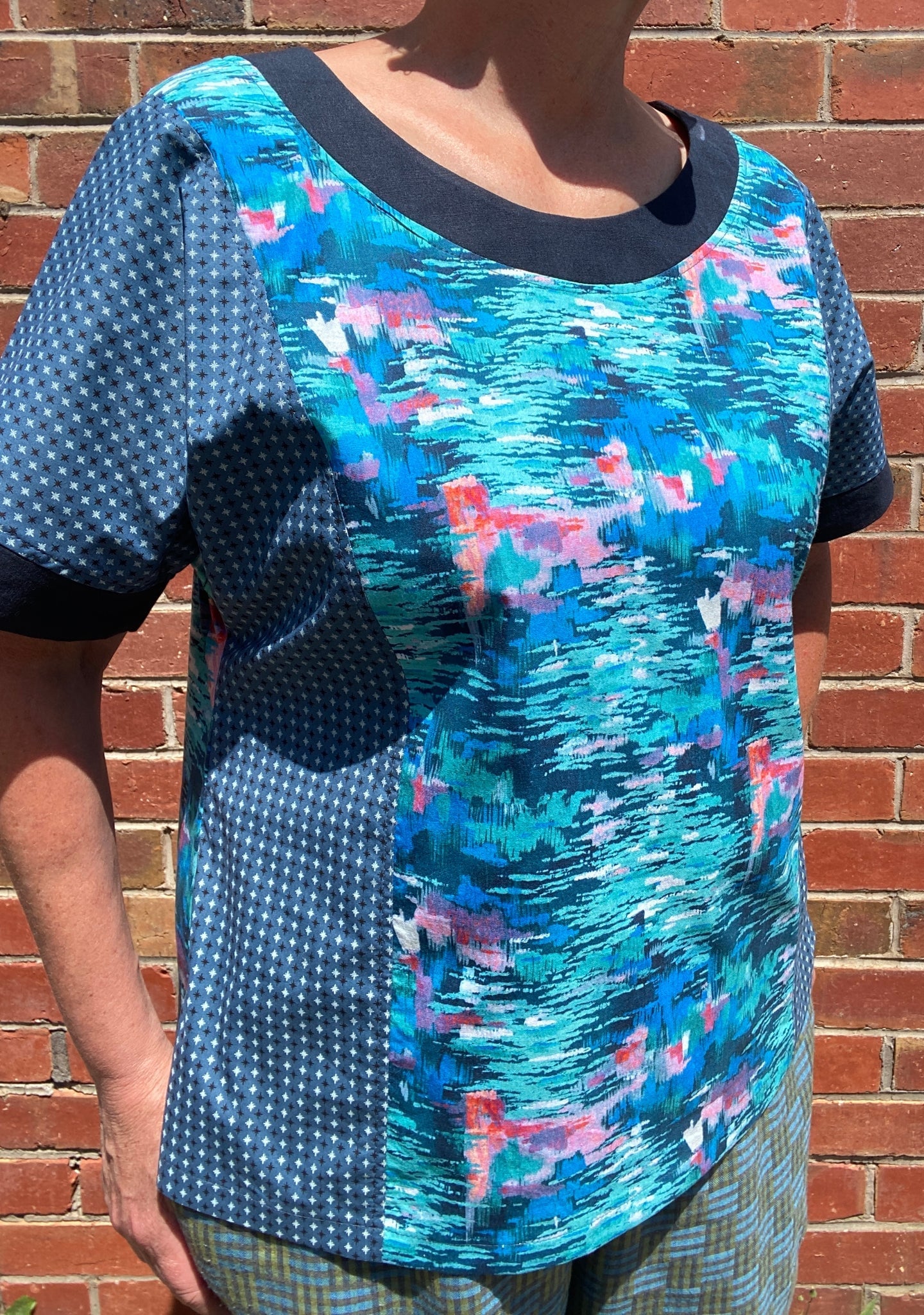 Women's Handmade Paneled Top - Rounders Blue Moods