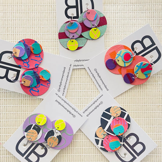 Hand painted leather bold statement earrings - The Little Buddy
