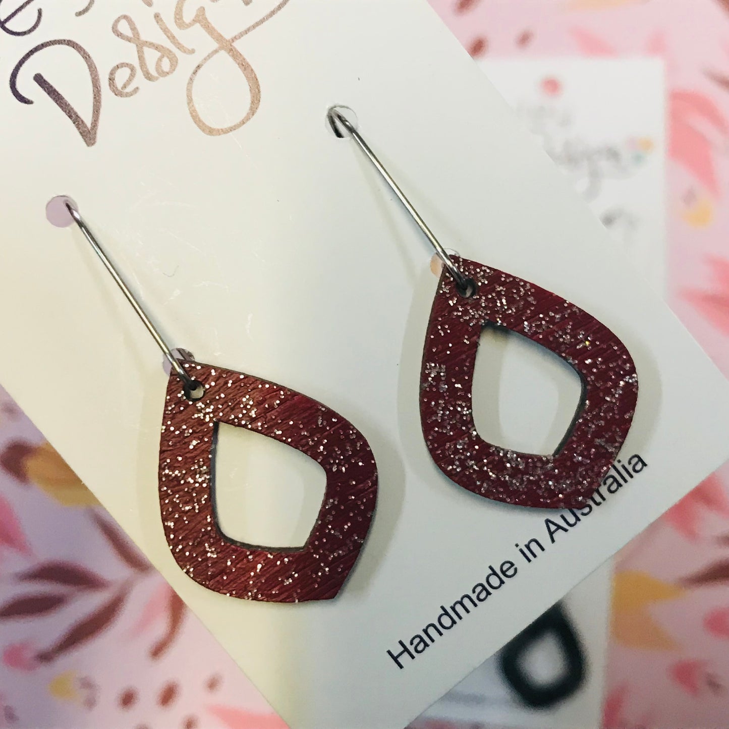 Diamond Sparkle Handpainted Wood Statement Earrings