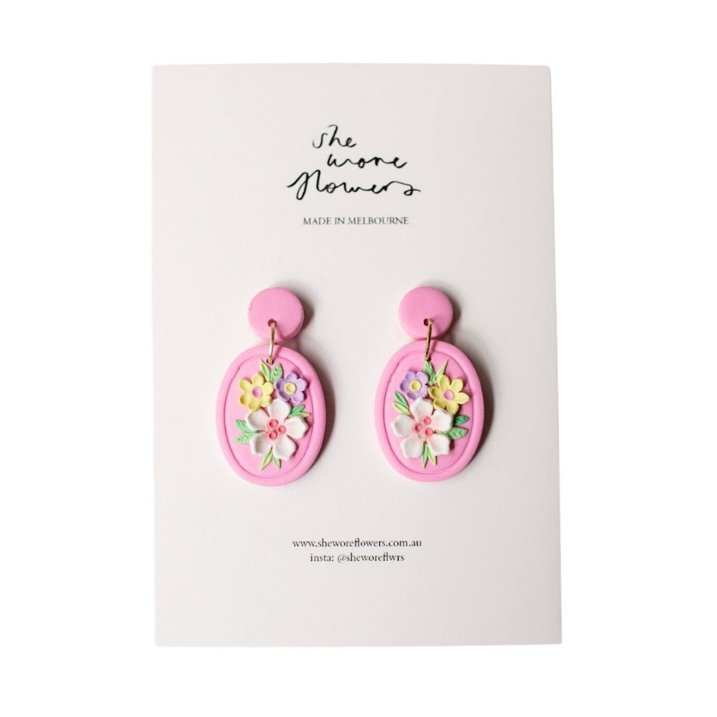 Floral Polymer Clay Bouquet Dangle Earrings