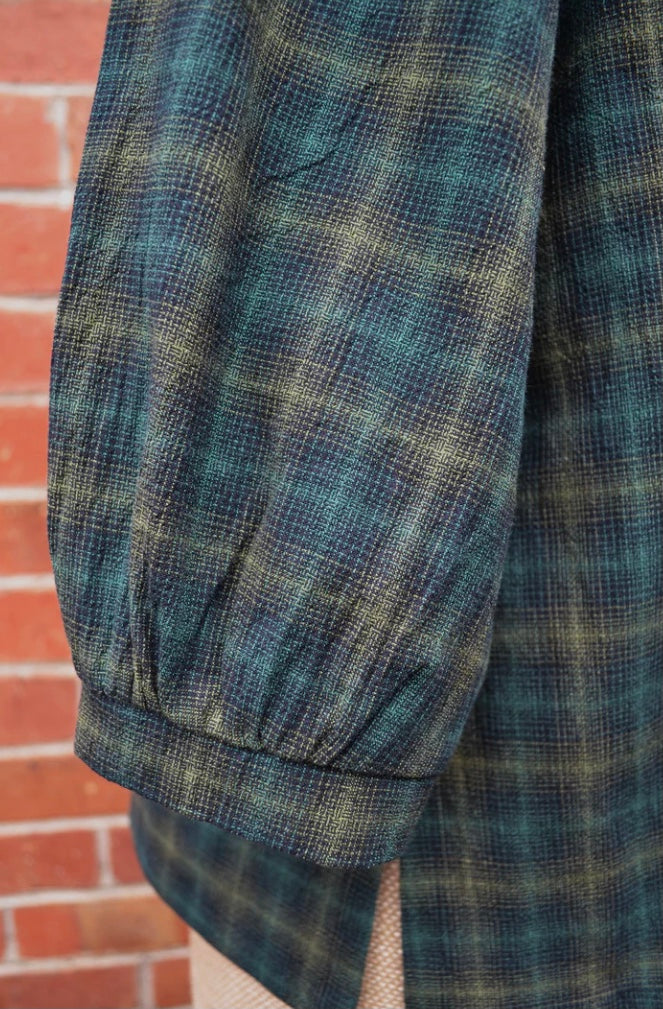 Women's Handmade Poet Top - Forest Check