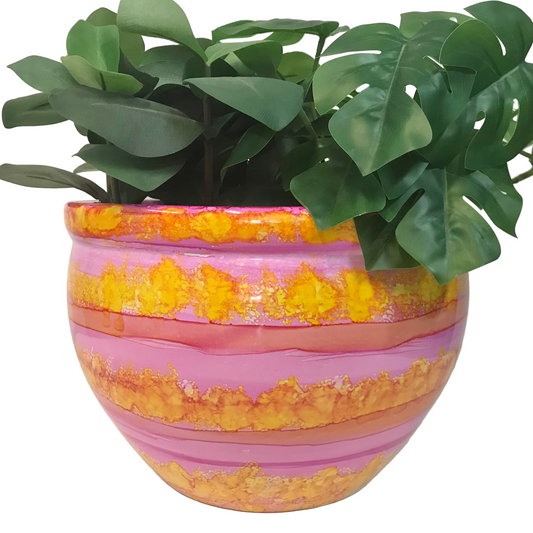 Decorative pot with a plant on a white background