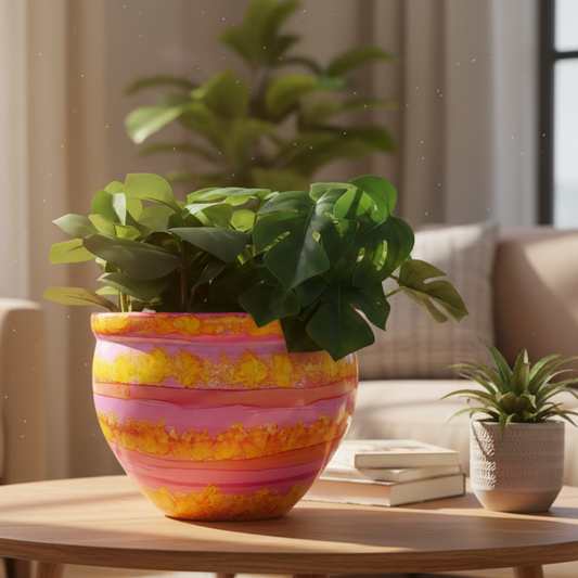 Alcohol Ink Extra Large Planter Pot - Peachy Dawn