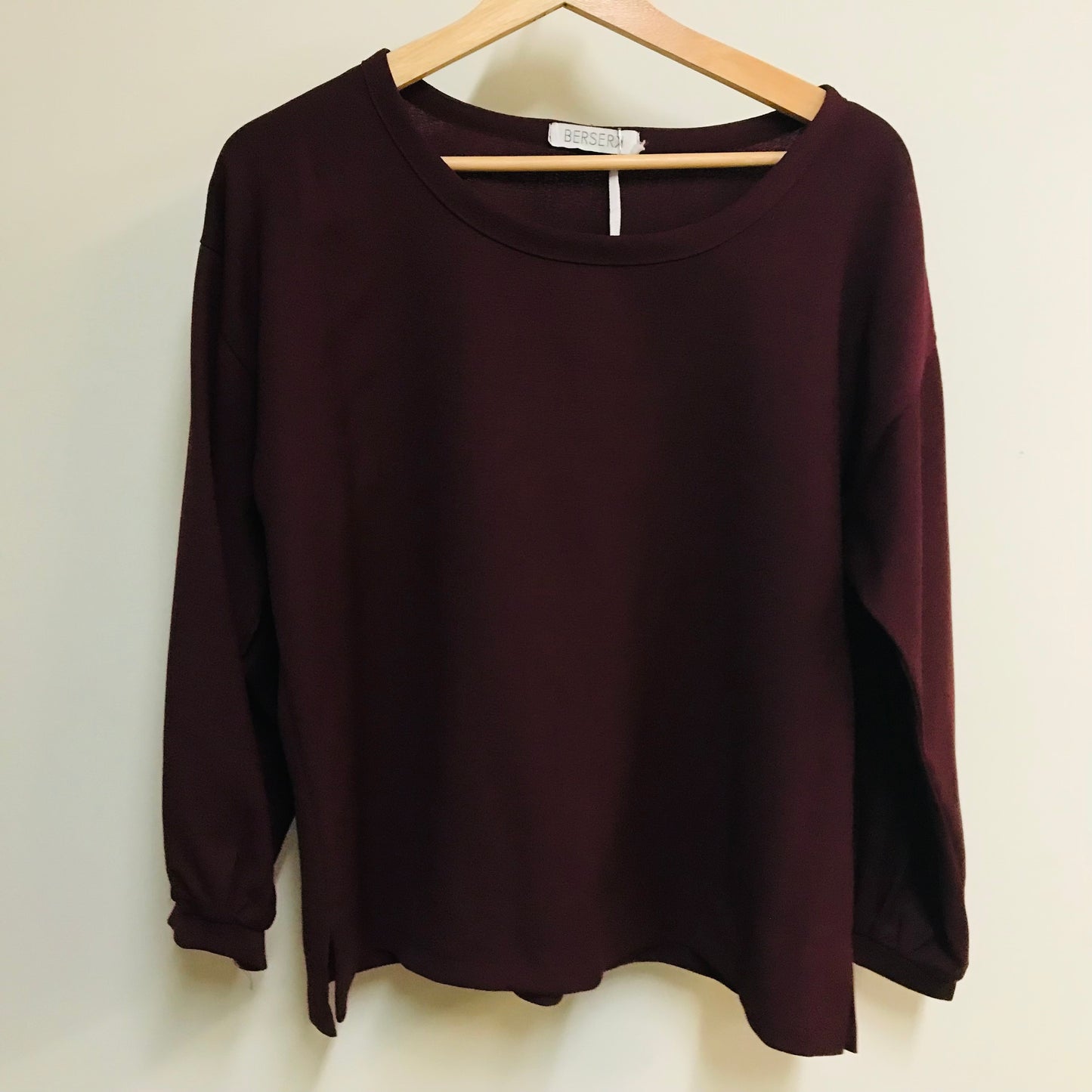 Women's Handmade Long Sleeve Gather Top - Burgandy Wool Crepe