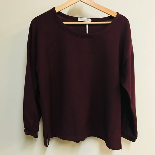 Women's Handmade Long Sleeve Gather Top - Burgandy Wool Crepe