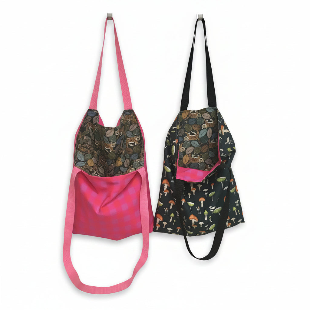Handmade REVERSIBLE Fabric Tote Bags with Webbed Shoulder Strapes