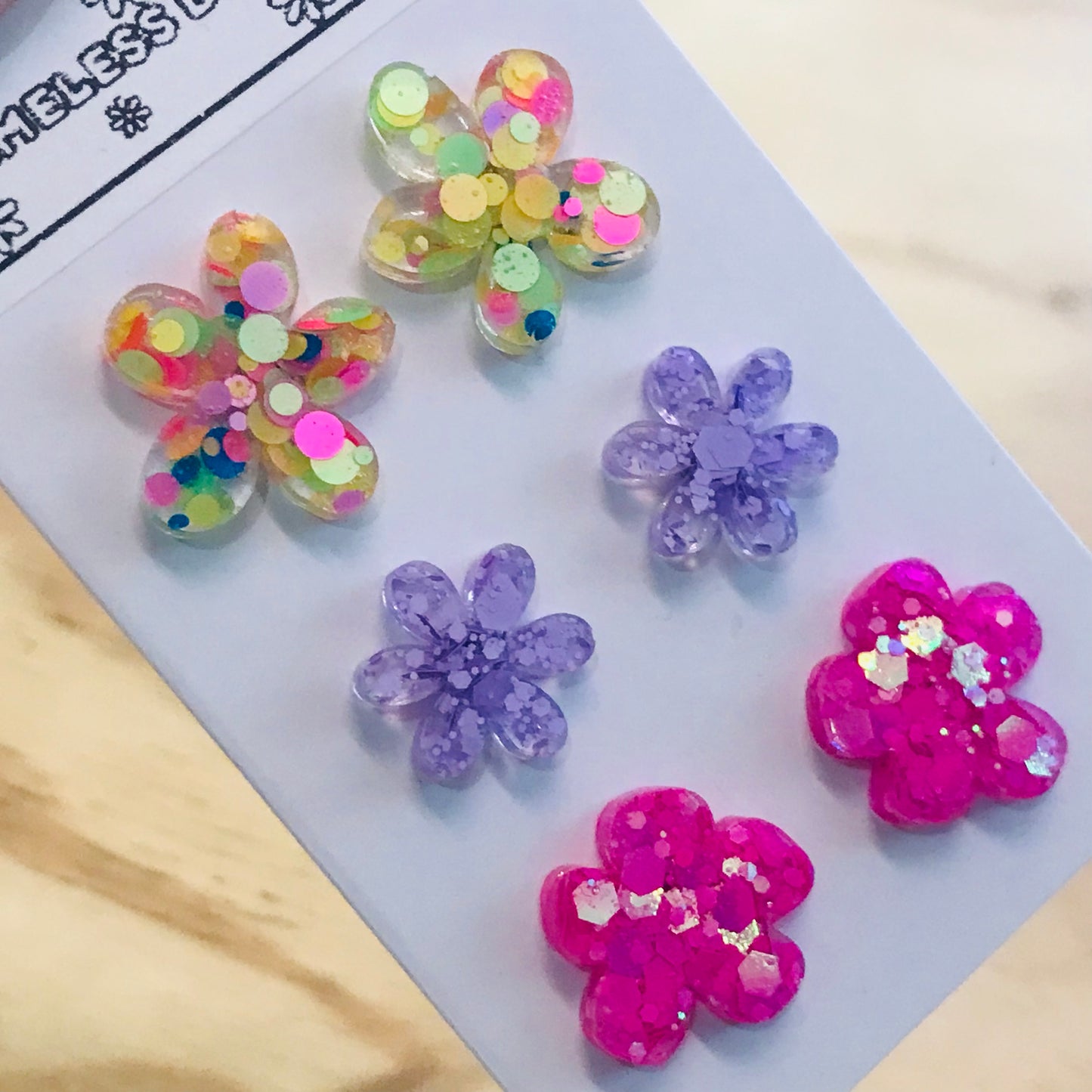 Novelty Resin Sparkle Stud Earrings - triple pack