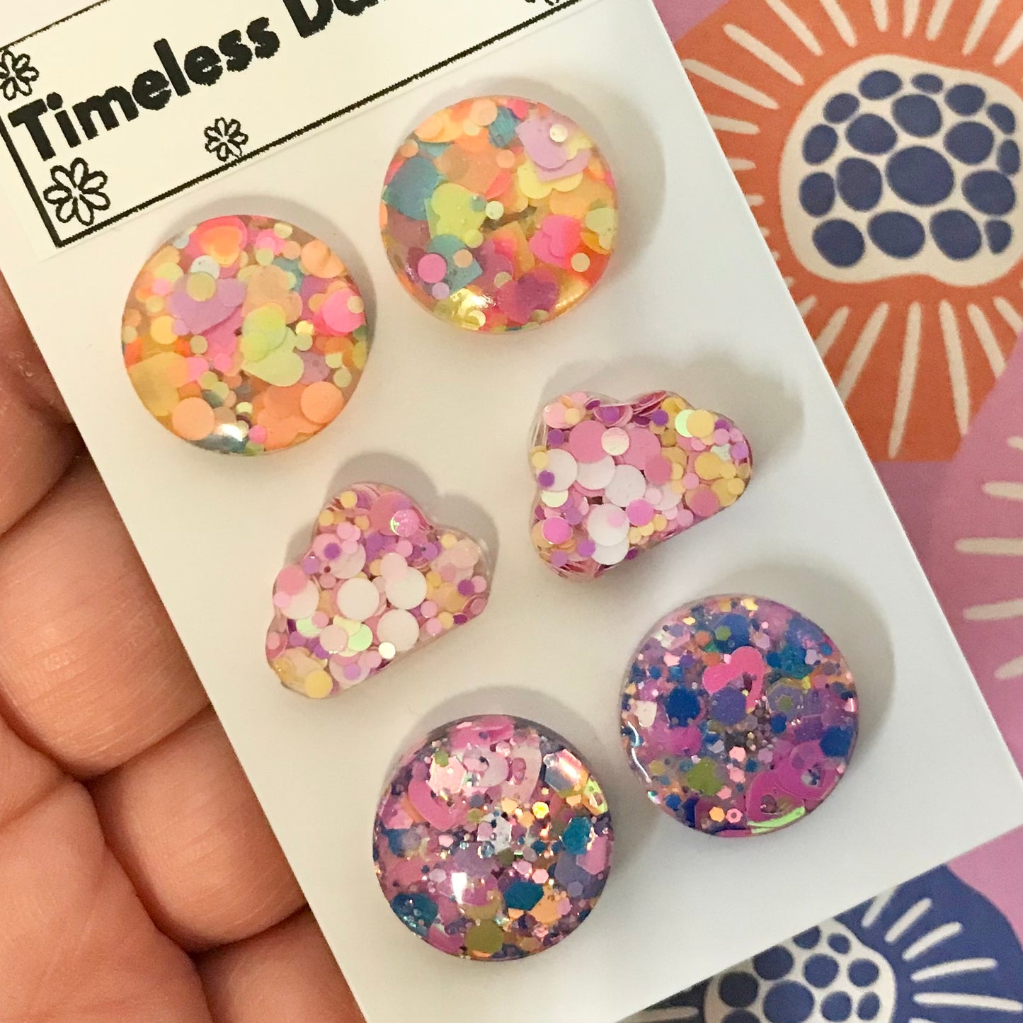 Novelty Resin Sparkle Stud Earrings - triple pack