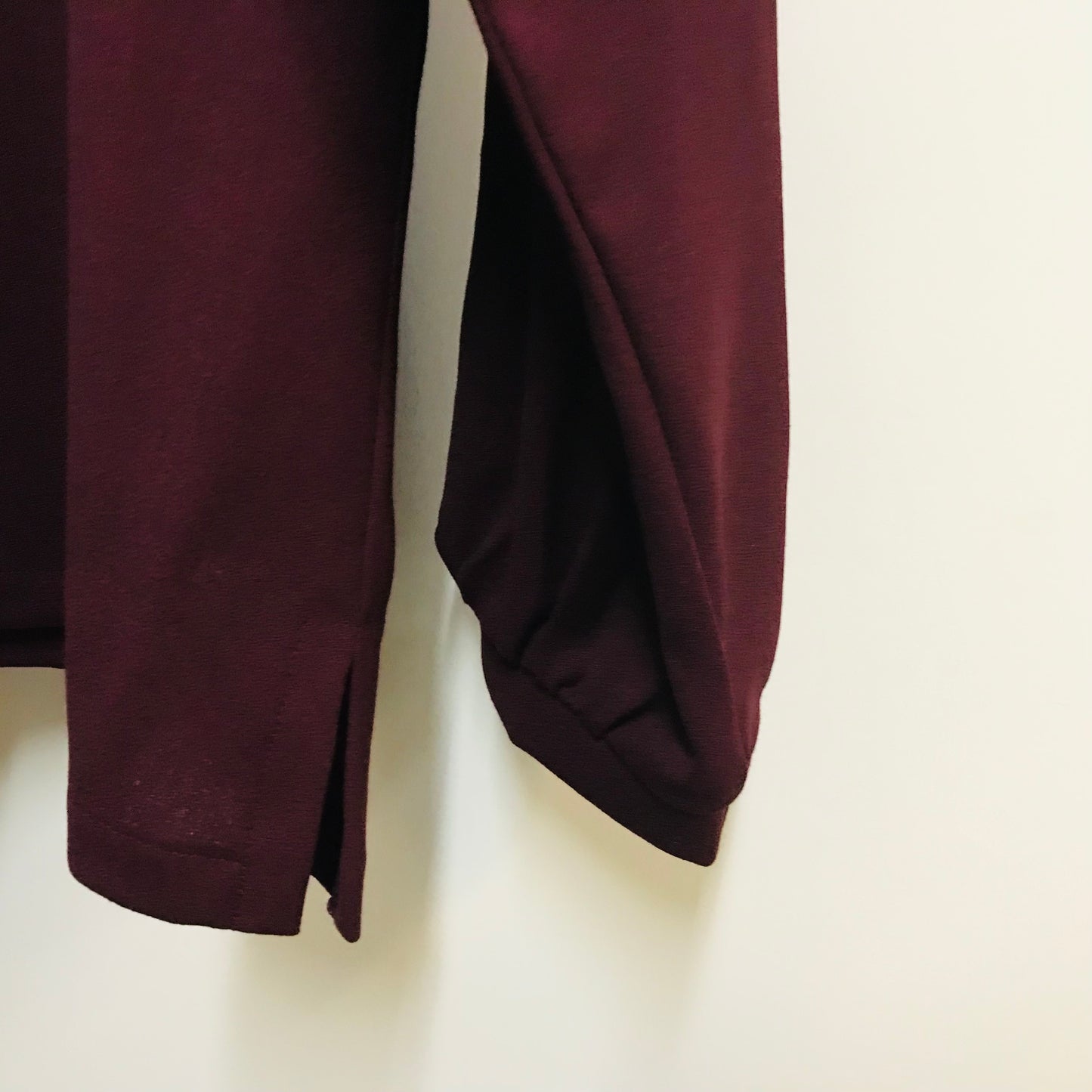 Women's Handmade Long Sleeve Gather Top - Burgandy Wool Crepe