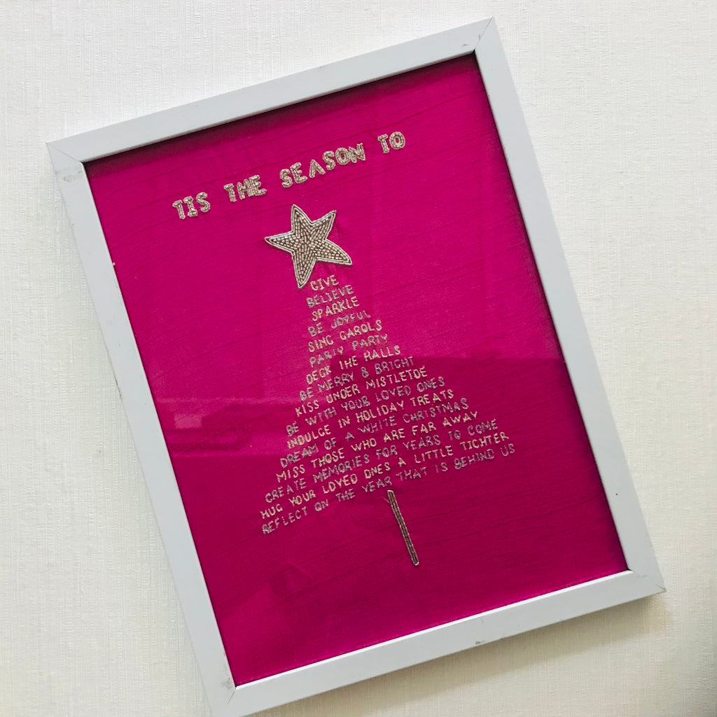 Hand Embroidered Bead Detail Wall Art - Tis The Season **ON SALE**