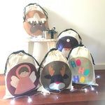 Reusable Eco Sustainable applique Christmas Gift Drawstring Sack Bags