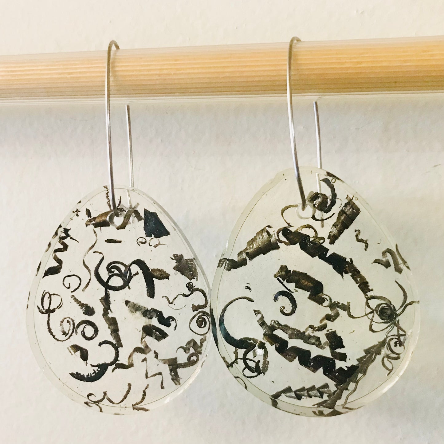 Clear Resin Lichen & Metal Shaving Earrings (large)