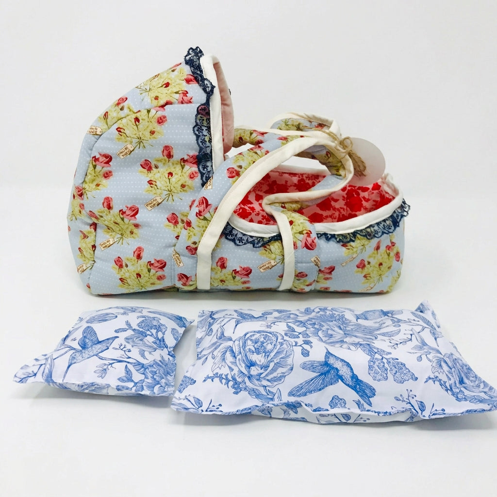 Cloth Carrier Dolls Basket Set with Blanket and Pillow