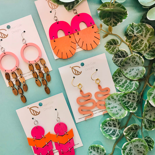 Handpainted Laser Cut earrings - Shapes on hooks Range