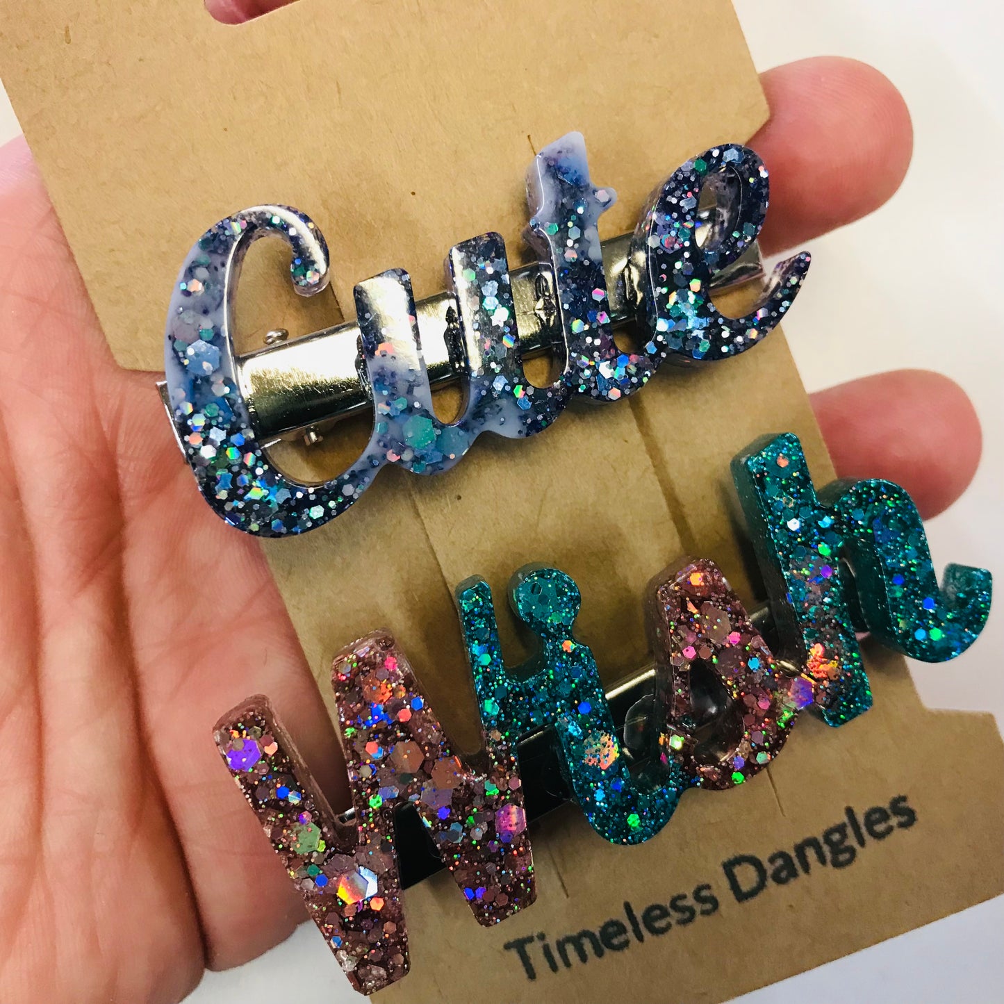 Resin Sparkle Hair Clips - Set of 2