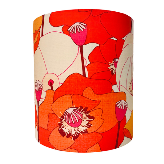 Turned Timber Lamp with Large Poppies Shade