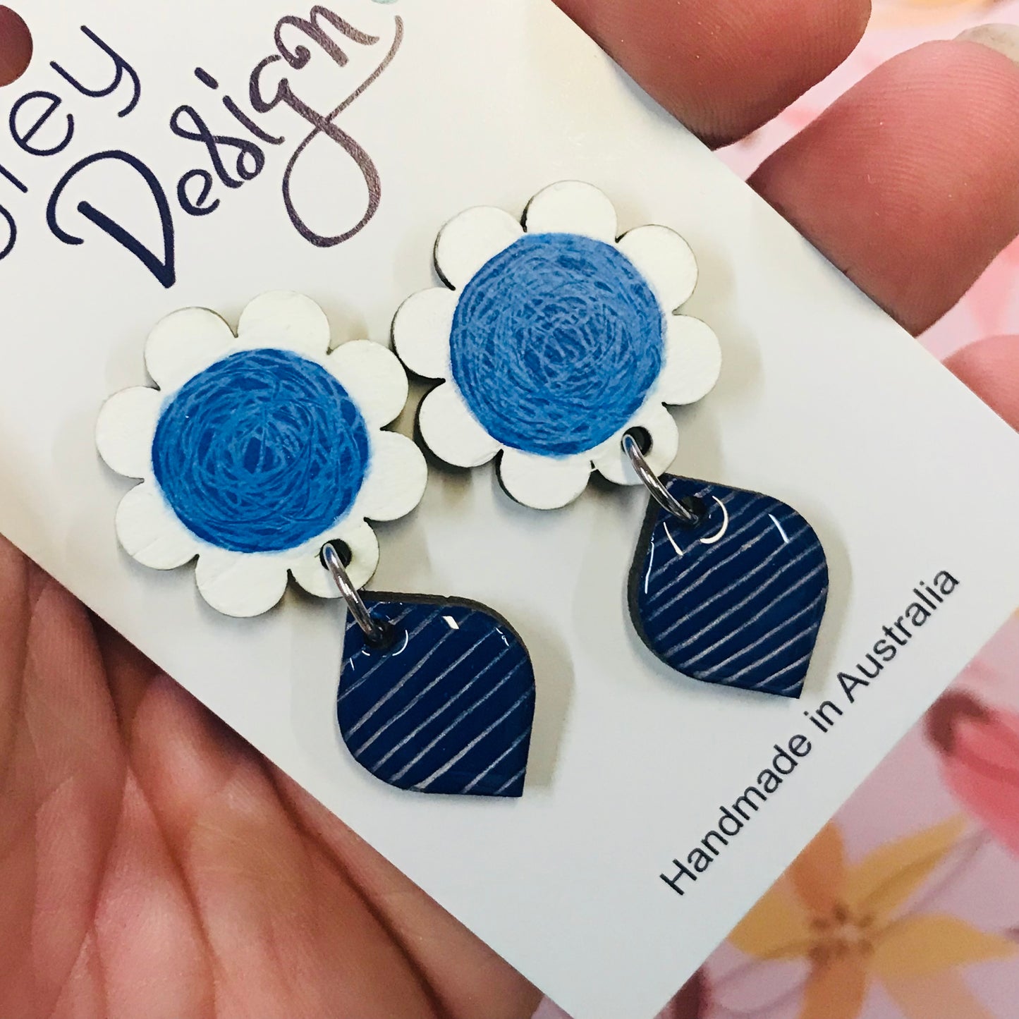 Bold Wood Daisy Drop Statement Earrings