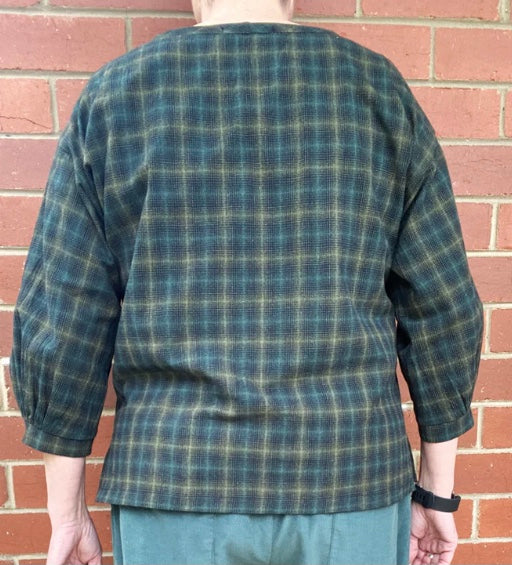Women's Handmade Poet Top - Forest Check